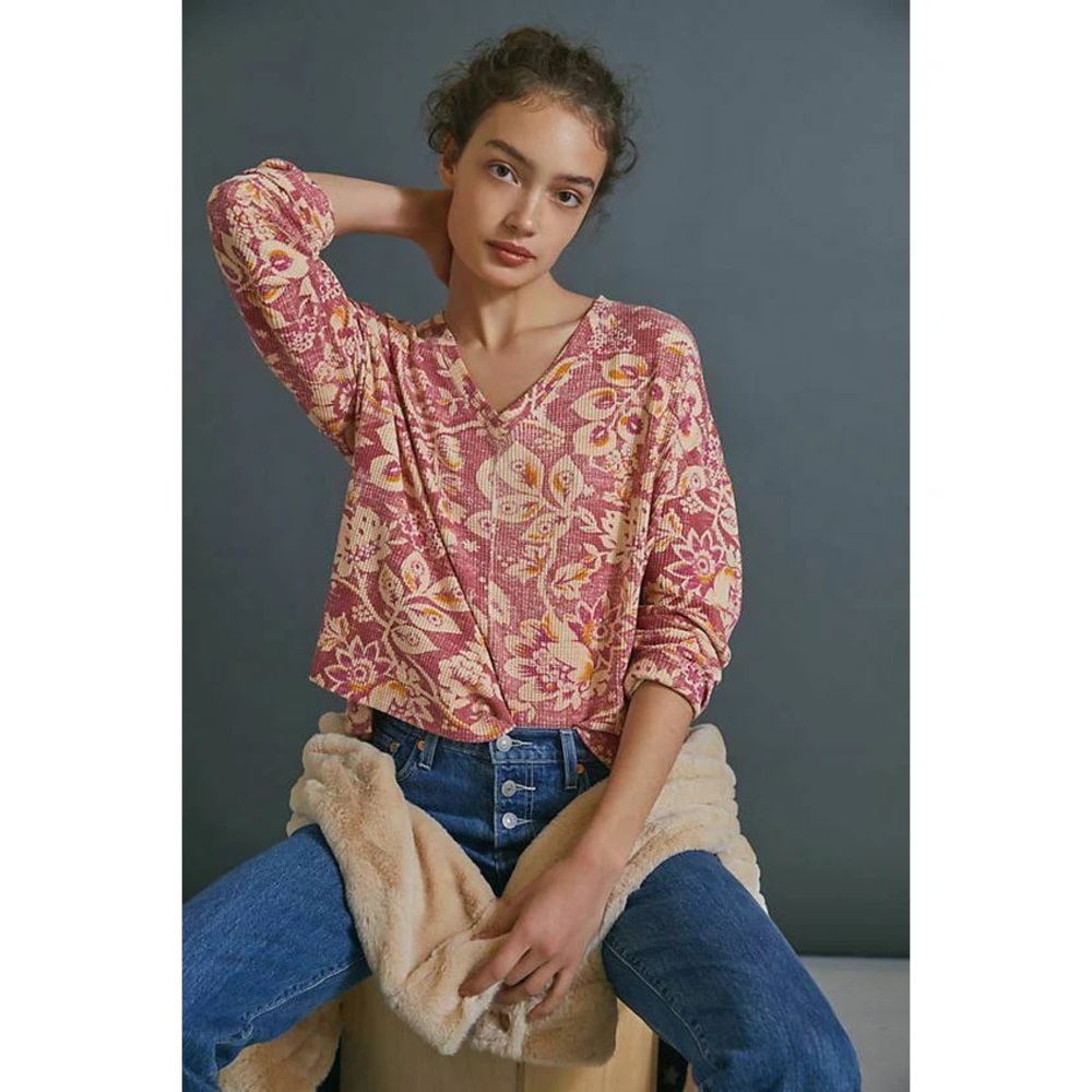 Anthropologie Pilcro Moira Thermal Top Sz L